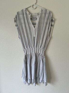 Rails Blue and White Striped Smocked-Waist Mini Dress